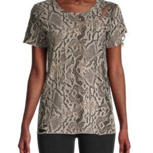 n: PHILANTHROPY Chic Snake Print Destressed Cotton Short Sleeve Top Size 8 NEW
